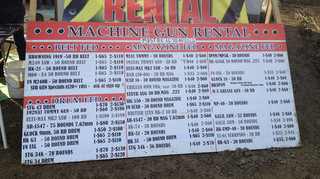 Knob Creek Machine Gun Shoot Kentucky menu