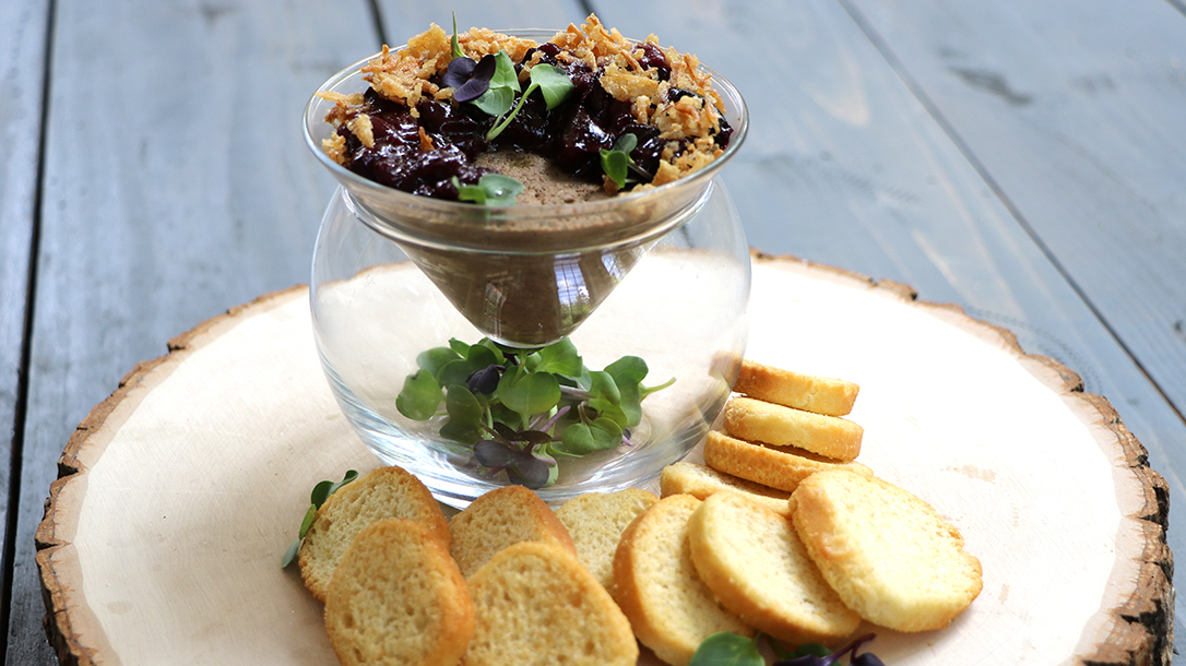 Venison Recipes, Deer Liver Pate with Spiced Cherry Compote & Crispy Fried Onions