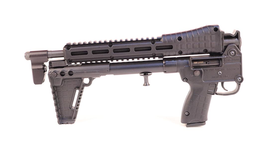 The SUB2000 is a revolutionary bullpup pistol-caliber long gun that folds u...
