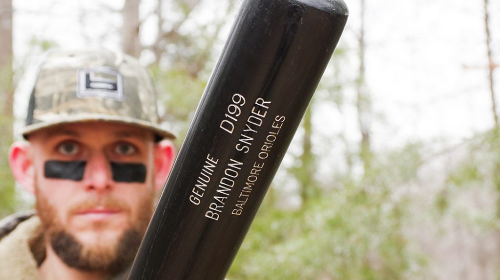 Brandon Snyder with his game bat. MLB player and Hunter in one.
