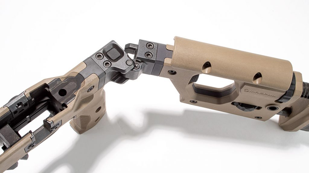 The Magpul Pro 700 includes a foldup butt stock for transport.