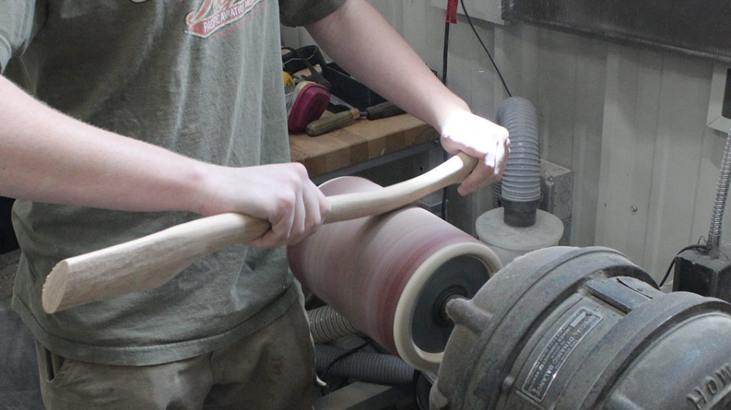 Every axe handle is hand-sanded and shaped to exacting specifications and matched to an axe head.