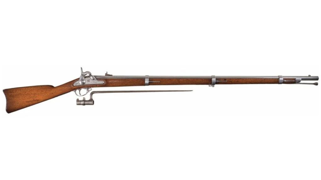 Civil War U.S. Springfield Model 1861 Percussion Rifle-Musket Dated 1862 with Bayonet. Sold for $3,163 in September 2018.