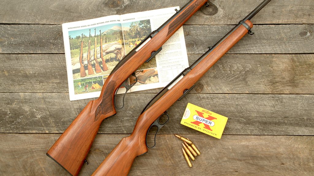 The Model 88 Carbine (bottom) joined the Winchester lineup in 1968. Featuring a 19-inch barrel and un-checkered stock, the carbine was produced through 1972. Available in .243, .308 and .284 Winchester, the .284 chambering was discontinued in 1970 after some 7,000 had been produced, making the .284 Carbine the second-most-rare Model 88.