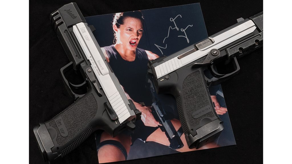 A pair of HK USP 9 Match pistols helped bring Lara Croft to the big screen. 