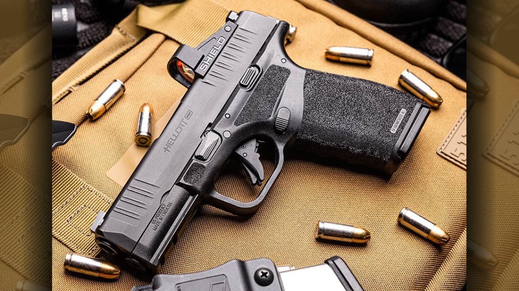 The Springfield Armory Hellcat Pro with Shield SMSc optic.
