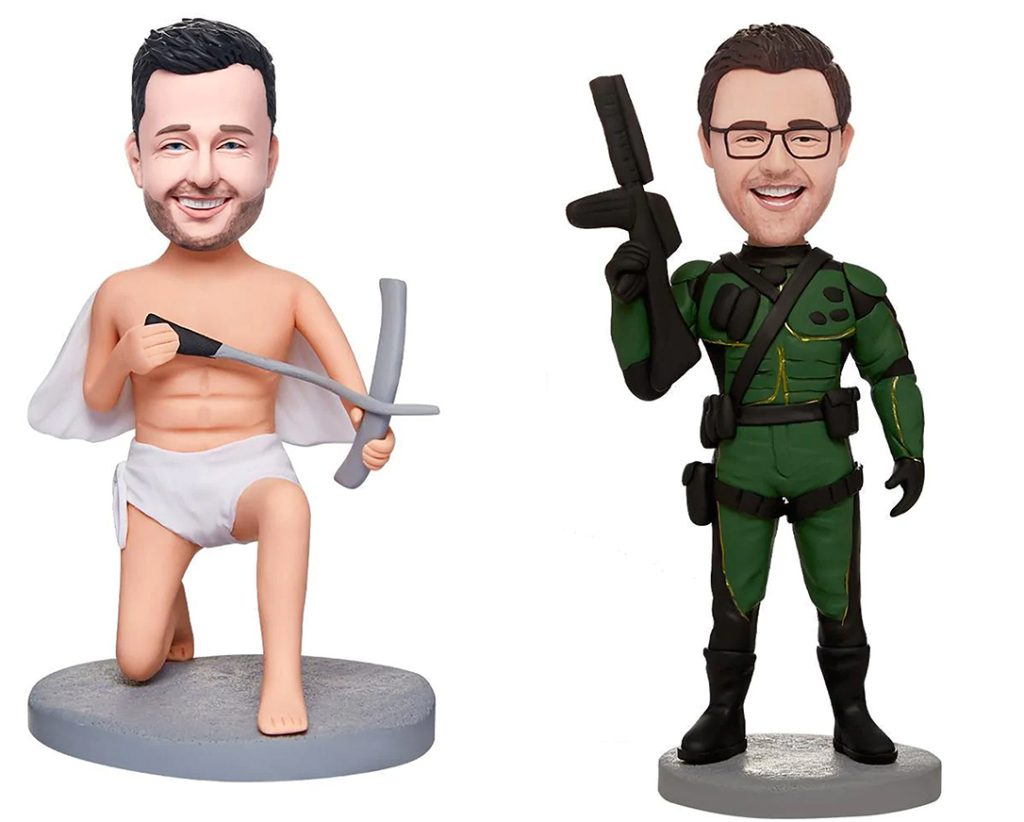 Get your personalized bobble head, with the body of your choice for tactical coolness. 