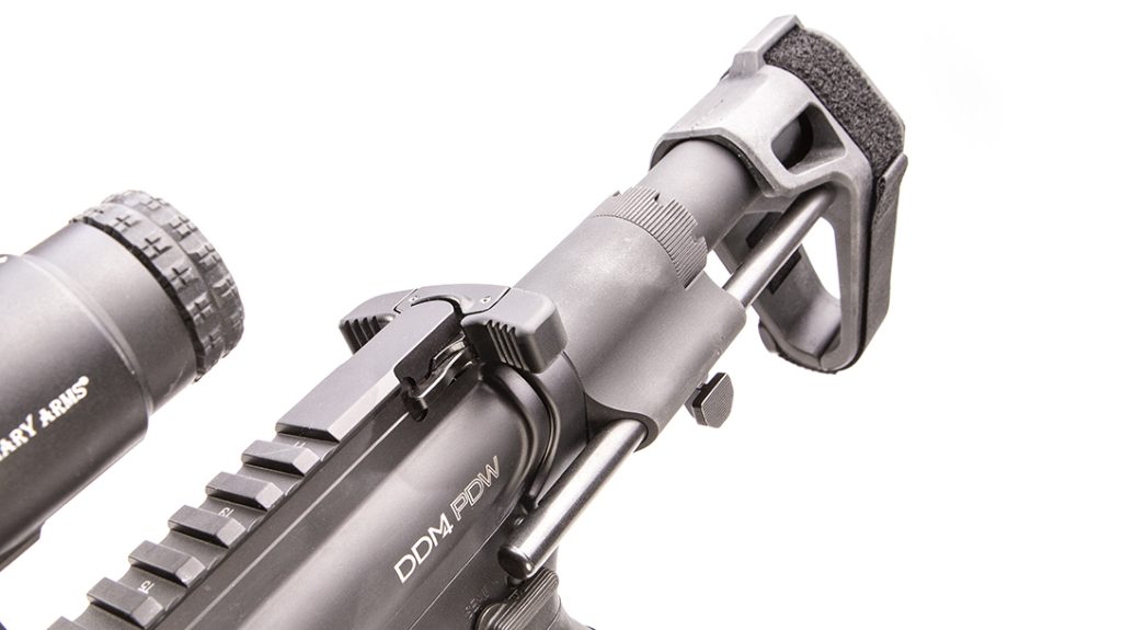 The Daniel Defense DDM4 PDW features a collapsible pistol brace.